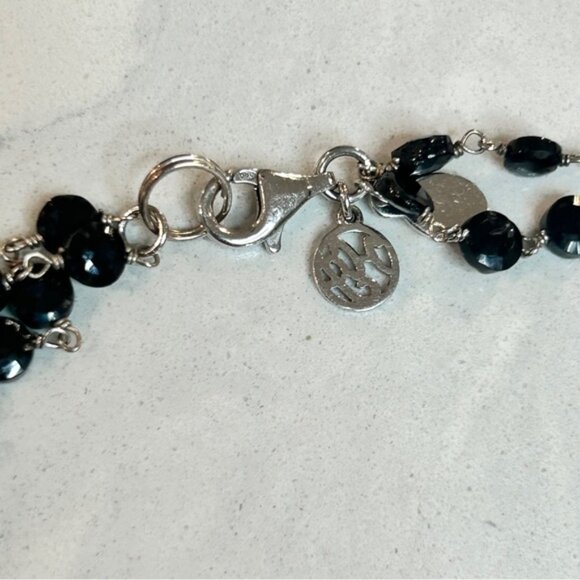 Whimsigoth Sterling Silver  Obsidian Bead Double Chain With Pendants Necklace - Picture 7 of 11